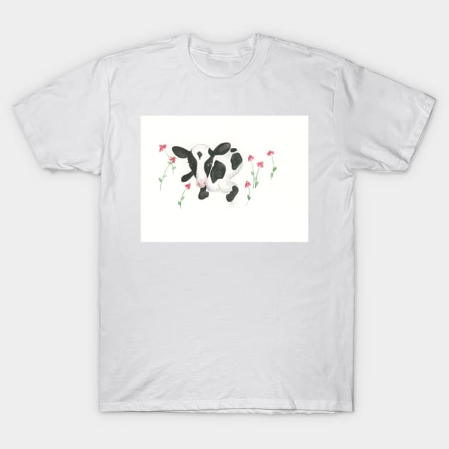 Baby Cow With Cone Flowers T-Shirt by wynbre